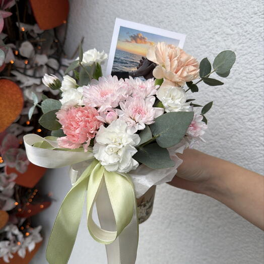 🌿Милый стаканчик-комплимент с открыткой Bloom room, диантус, хризантема