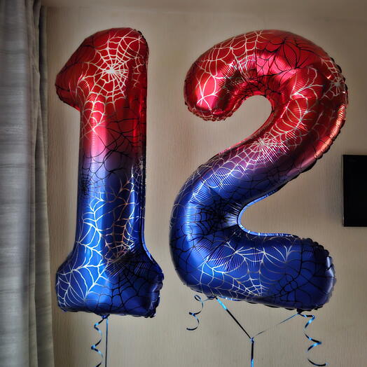 Шар цифра 12 спайдермен, паук с гелием-2шара