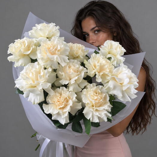 Белые ажурные розы букет (11)