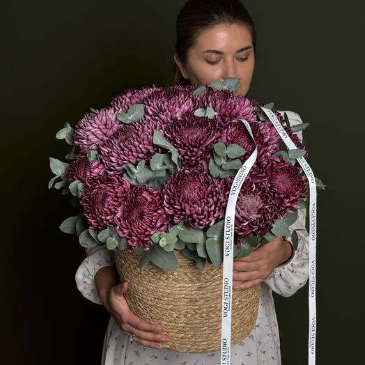 Роскошная корзина «сливовая мечта» Хризантемы бигуди😍