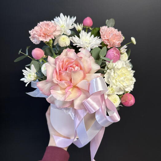 Композиция «Пастельная симфония»🌸 с французской розой и диантусами