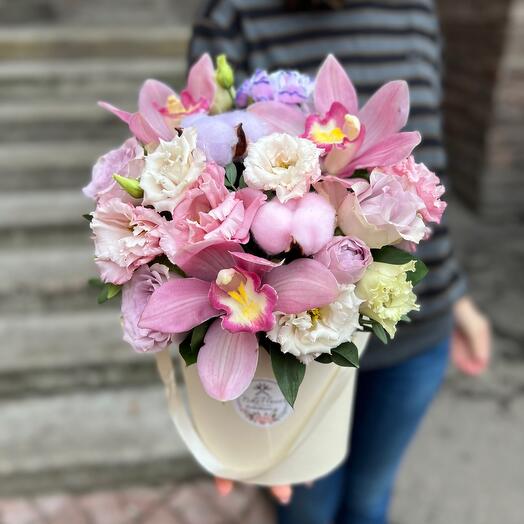 Caja de flores nubes Rosadas