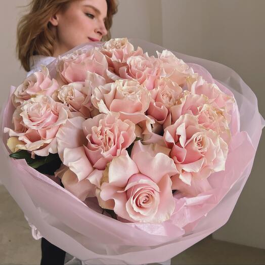 Bouquet of 15 French roses "PINK MONDIAL"