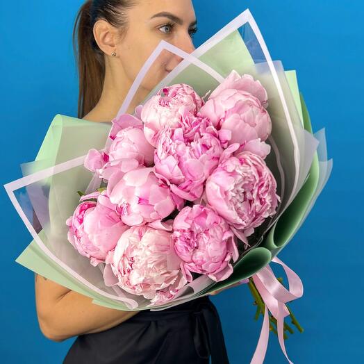 Букет из Пионов 9 шт Сара Бернар. Монобукет 97. Leora Flowers дом цветочной моды