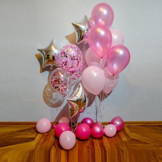 Набор из 13 шаров " Розовый со звездами"