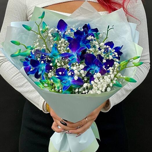 Bouquet with orchid and gypsophila
