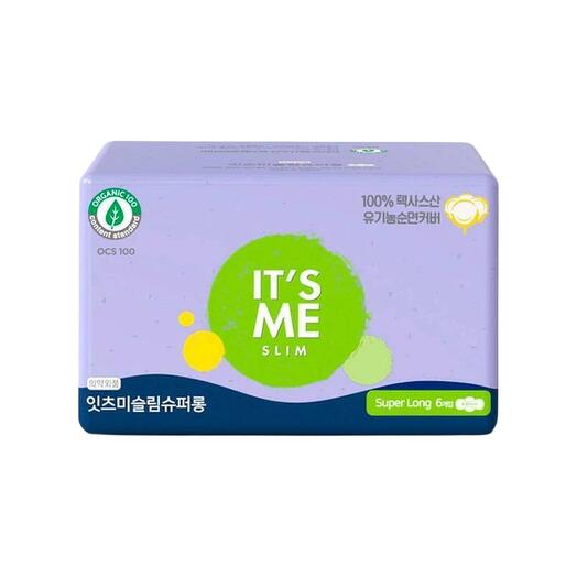 It s Me Slim organic cotton pads superlong Прокладки женские гигиенические с крылышками ночные, 6 капель - 6 шт