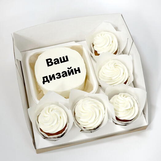 A set with a bento cake and cupcakes with your design
