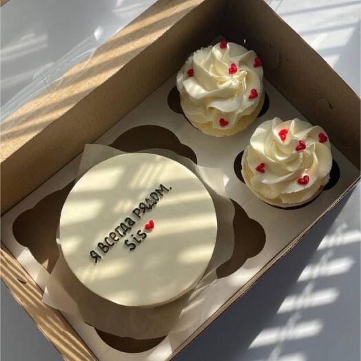 Сладкий набор «я всегда рядом sis» бенто + капкейки