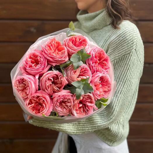Букет роз Pink Expression с эвкалиптом