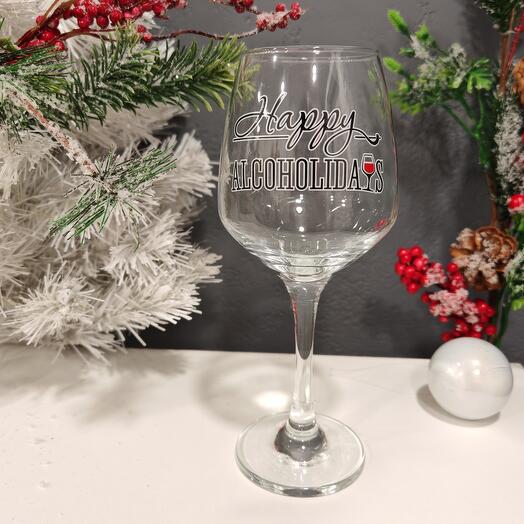 Бокал для вина "Happy ALCOHOLIDAYS"