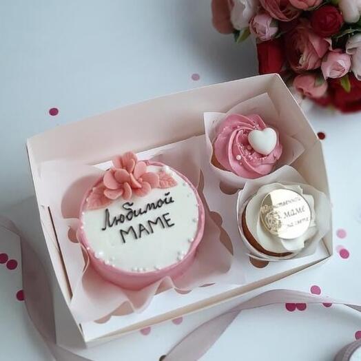 Conjunto de Bento + cupcakes 2pcs, como regalo para mamá