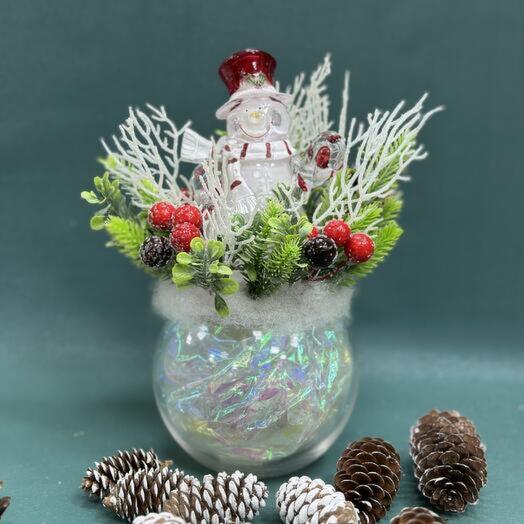 Новогодняя ваза со снеговиком