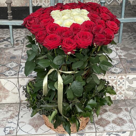 55 roses in a basket