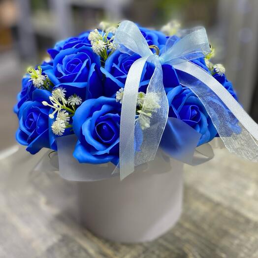 Синие розы из мыла в коробочке 💙