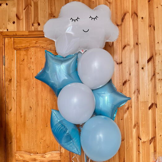Set of helium balloons 10 pcs (CLOUD) blue, white. Набор воздушных Шаров гелий (10 шт) белый, голубой