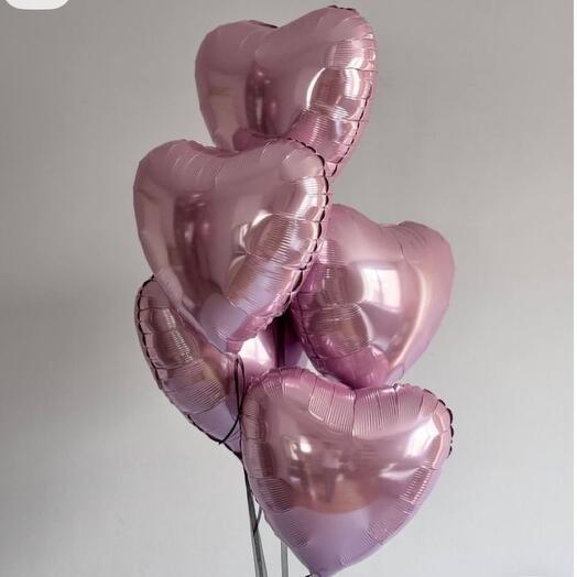 Шарики розовые сердца 5 шт