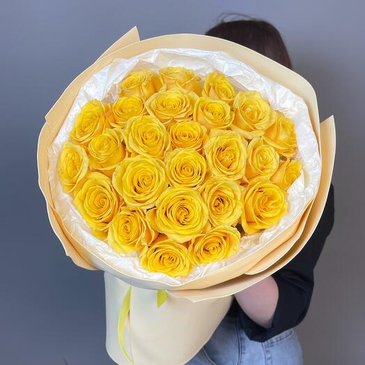 Желтые розы Монобукет «Амели» 25 шт