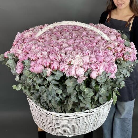 301 премиум пион в корзине с ароматным эвкалиптом