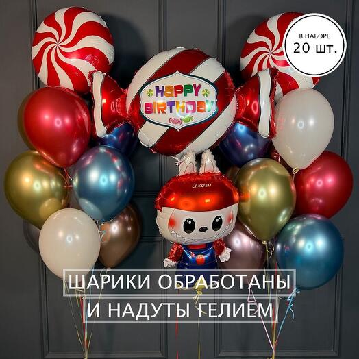 Композиция из хромированных шаров с конфетой и фигуркой 20 шт