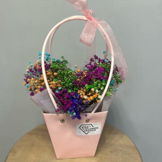 Gypsophila dried flower in a handbag