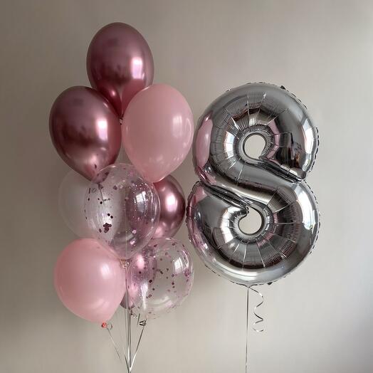 Нюдовый фонтан из Шаров и фольгированная цифра (от 1 до 9)