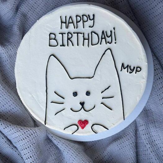 Бенто торт Happy birthday с котиком на день рождения дочке, сестре, подружке, ребенку