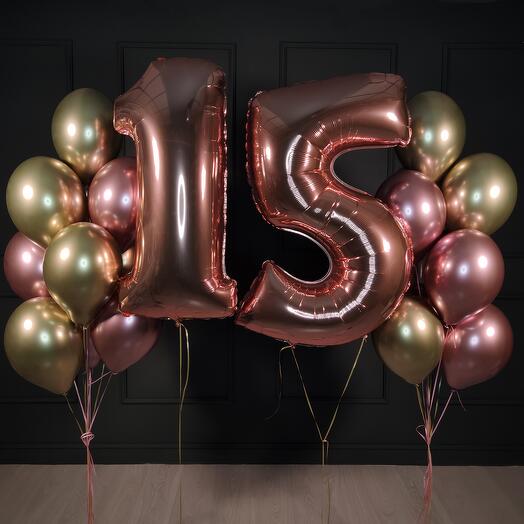 Composition with rose gold numbers and chrome balls