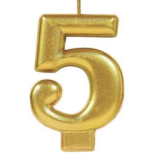 Свеча для торта 8 см "5" золото