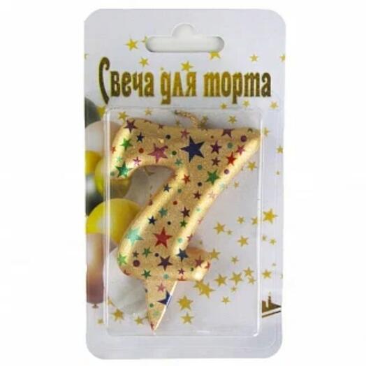 Свеча Цифра, 7 Саната, Золото, Металлик, 7 см
