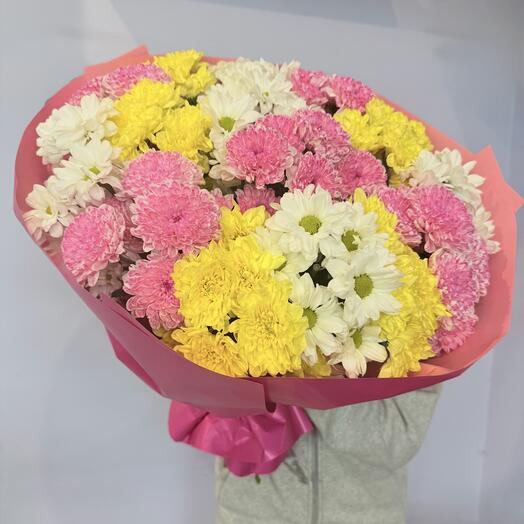 Большой букет цветных хризантем 🌺