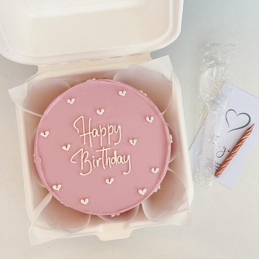 Бенто торт розовый happy birthday с сердечками на праздник