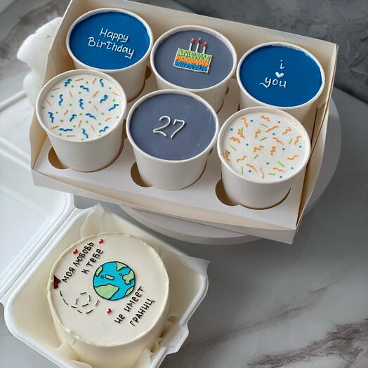 Комбо набор ВАША НАДПИСЬ бенто торт и трайфлы | cake to go | торт в стакане | на день рождения