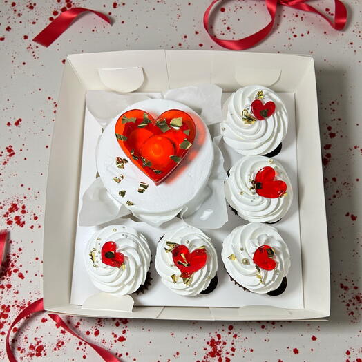 Бенто-торт и капкейки. Светящийся Валентинка. Набор. На праздник.торт и капкейки с сердечками. Валентинов день. Торт с сердечком