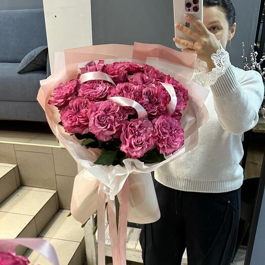 Огонь Букет из 15 пионовидных розочек Кантри Блю😍