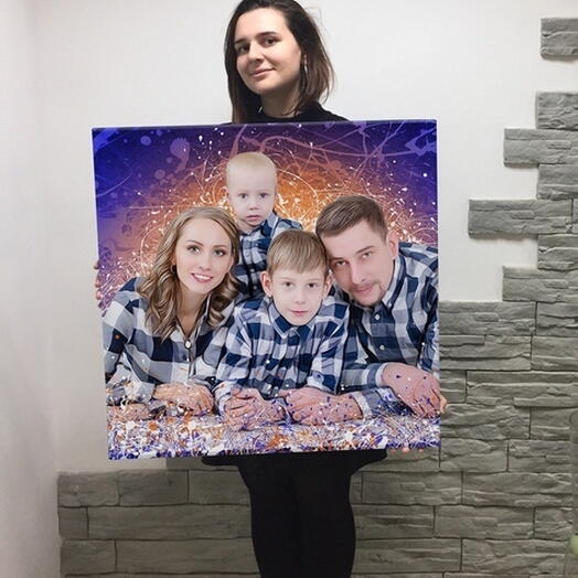 Сертификат на создание портрета по фотографии 70*70, 4 лица