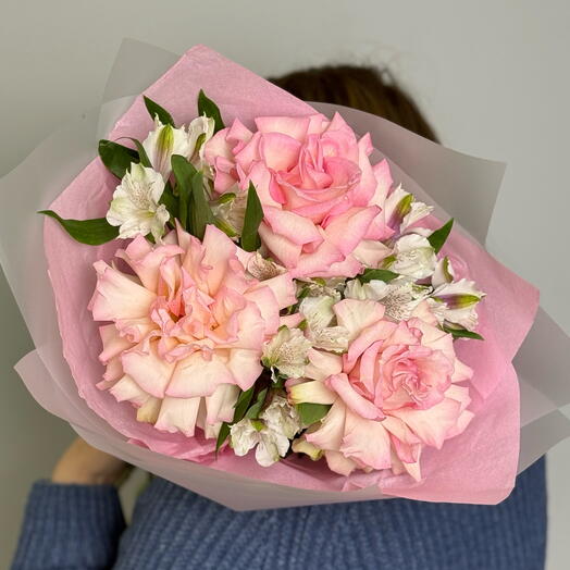 💐 «искра пинк» (французская Роза, альстромерия)