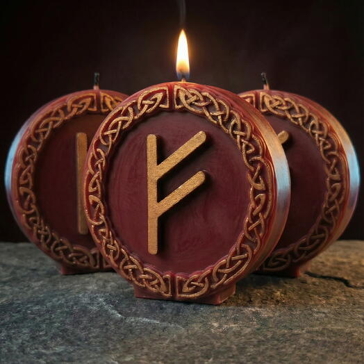 Набор из 3 рунических свечей «F — Феху» | Декоративная серия