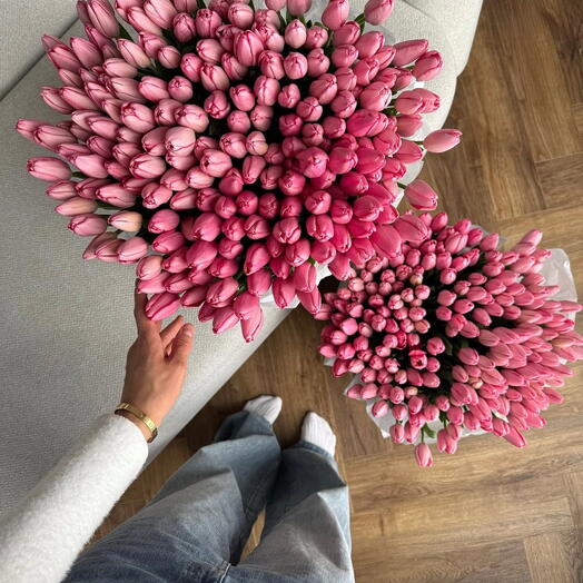 Cesta de 100 tulipas rosas