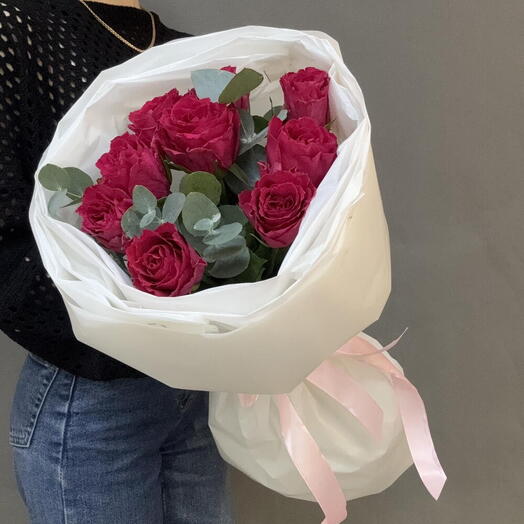 🍓Яркий букет из кенийской розы и эвкалипта 008