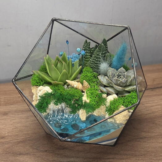 Флорариум с суккулентами "Скалы и море"