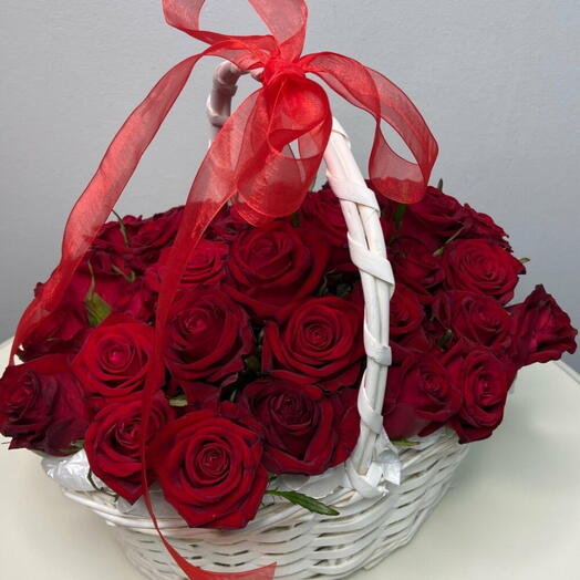 Корзина красных роз 25шт🌹