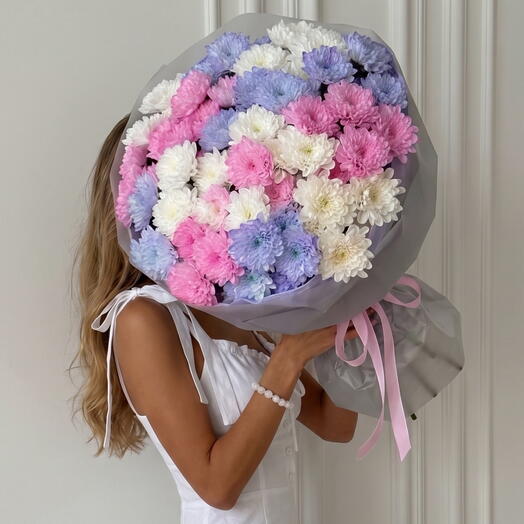 Дофаминовый букет из 15 веток кустовой хризантемы от XOFLOWERS