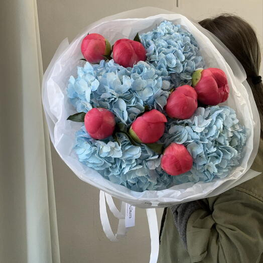 💙Сахарная вата : букет голубые гортензии и пионы - хамелеоны