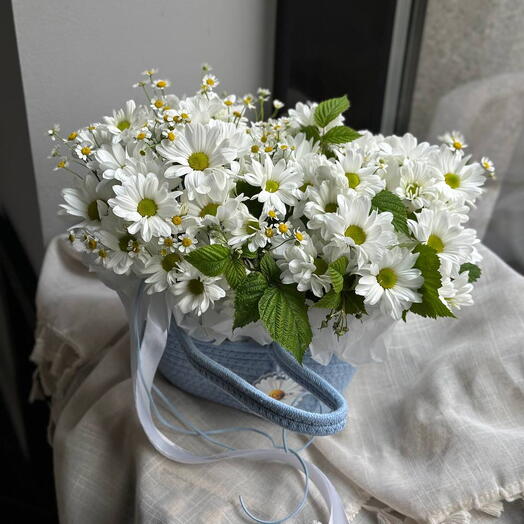 Вязаная корзинка ромашек