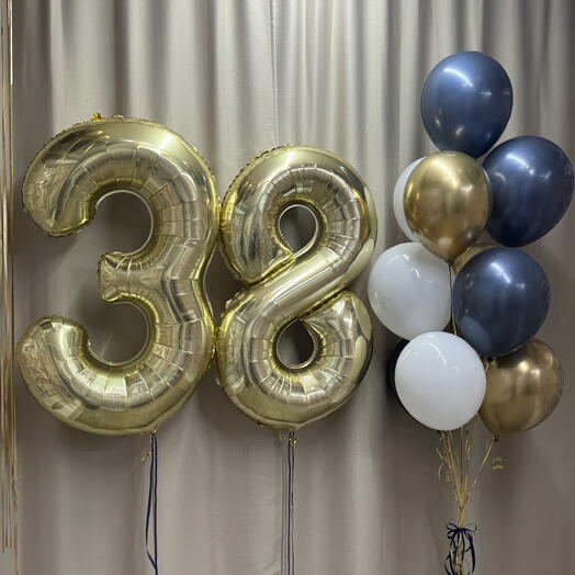 Набор шаров на 38 лет | Цифра 38, фонтан из 10 шаров и доставка