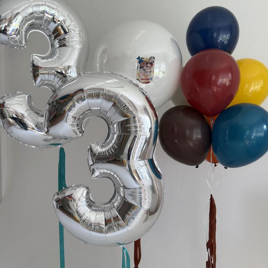 Шары парню, мужчине, брату, коллеге 🎈 Цифра, большой шар с фото или надписью и фонтан из шаров | Подарок на день рождения