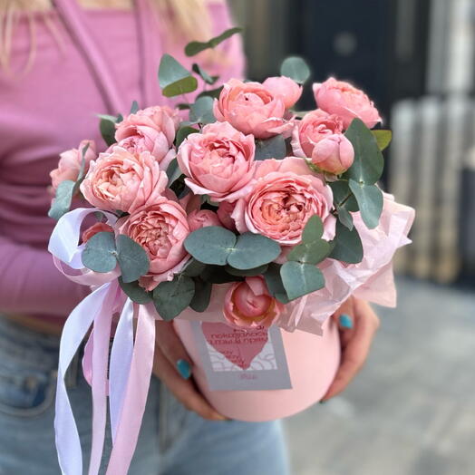 Коробочка с пионовидной розой Джульетта мини