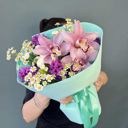 Мини букет с орхидеями и гиацинтами 💚💜