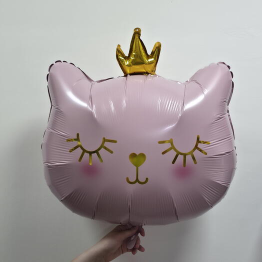 Шар фольгированный с гелием «Милый розовый котёнок с короной» (32"/80см)